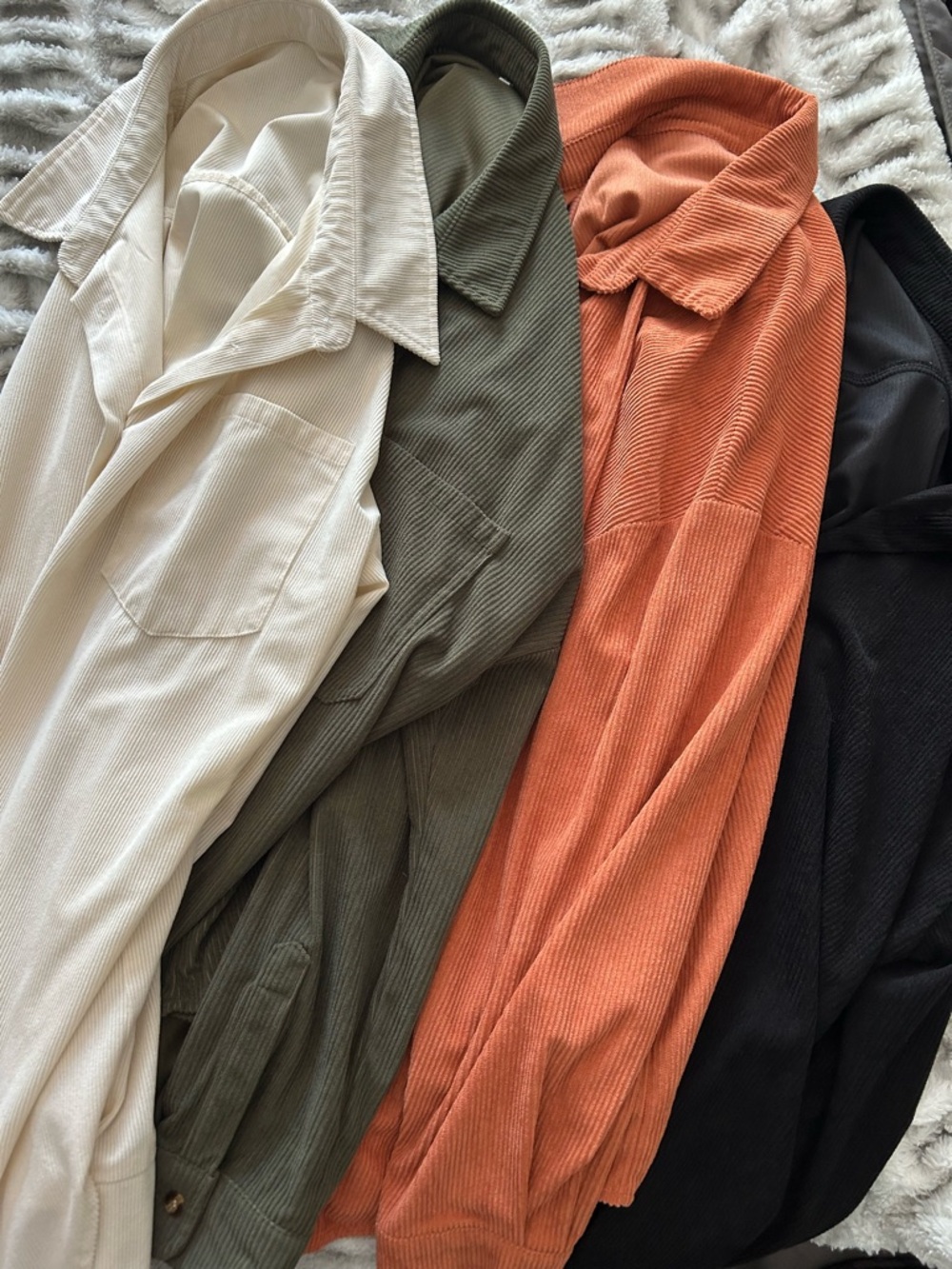 Women’s Corduroy Button Down Tops — Cream, Olive, Rust, & Black